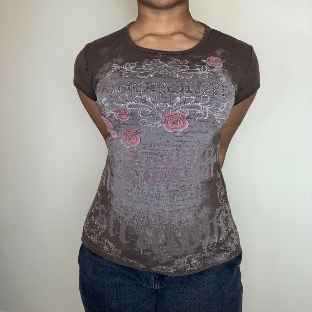 NOT FOR SALE Y2K Brown Bedazzled Graphic Tee
